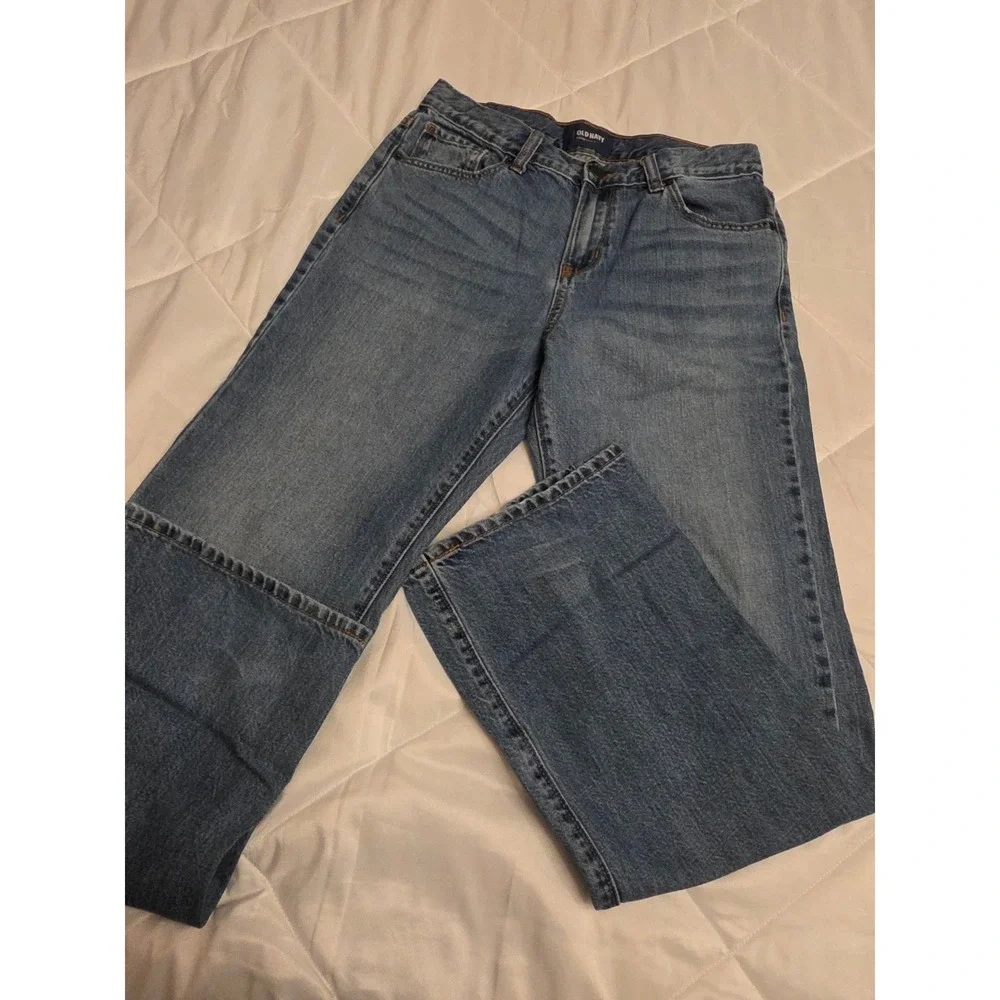 Old Navy Boys Loose Straight Leg Jeans Medium Wash Blue Sz 14 Regular Adjustable